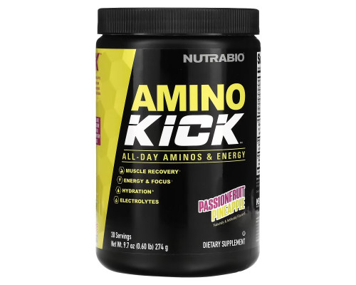 Nutrabio Labs, Amino Kick, Passionfruit Pineapple, 0.6 lb (274 g) Nutrabio Labs, Amino Kick, Passionfruit Pineapple, 0.6 lb (274 g)
