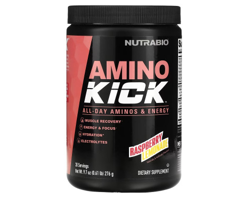 Nutrabio Labs, Amino Kick, Raspberry Lemonade, 0.61 lb (276 g) Nutrabio Labs, Amino Kick, Raspberry Lemonade, 0.61 lb (276 g)