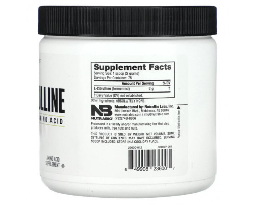 Аминокислоты NutraBio, L-цитруллин, аминокислота в свободной форме, 150 г (5,3 унции) Аминокислоты NutraBio, L-цитруллин, аминокислота в свободной форме, 150 г (5,3 унции)