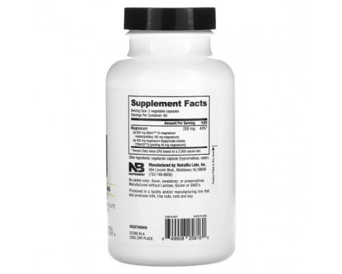 Магний NutraBio, Магний, 100 мг, 120 капсул Магний NutraBio, Магний, 100 мг, 120 капсул