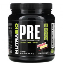Аминокислоты NutraBio, PRE-Workout Performance Igniter, малиновый лимонад, 567 г (1,25 фунта)