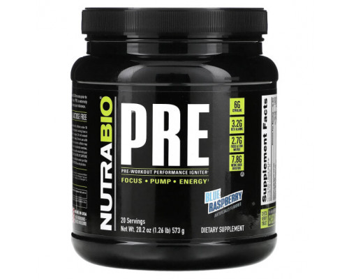 Аминокислоты NutraBio, Pre-Workout Performance Igniter, с синей малиной, 573 г (1,26 фунта) Аминокислоты NutraBio, Pre-Workout Performance Igniter, с синей малиной, 573 г (1,26 фунта)