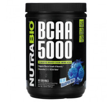 Аминокислоты NutraBio, BCAA 5000, голубая малина, 444 г (0,98 фунта)