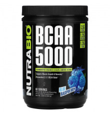 Аминокислоты NutraBio, BCAA 5000, голубая малина, 444 г (0,98 фунта)