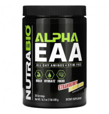 Аминокислоты NutraBio, Alpha EAA, незаменимые аминокислоты, со вкусом клубники и лимона, 458 г (1 фунт)