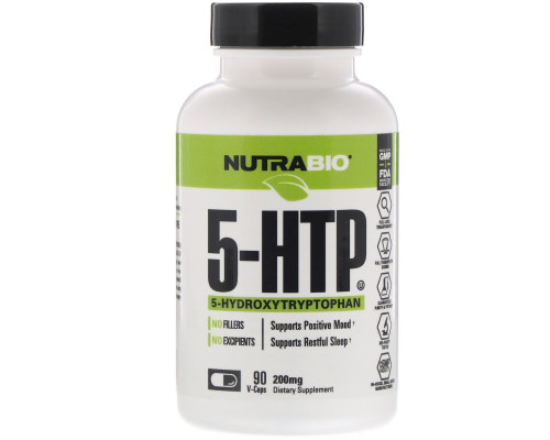 NutraBio Labs, 5-гидрокситриптофан, 200 мг, 90 растительных капсул NutraBio Labs, 5-гидрокситриптофан, 200 мг, 90 растительных капсул