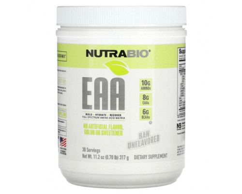 Аминокислоты NutraBio, EAA, необработанные без добавок, 317 г (0,70 фунта) Аминокислоты NutraBio, EAA, необработанные без добавок, 317 г (0,70 фунта)