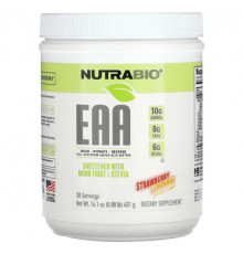 Аминокислоты NutraBio, EAA, клубничный лимонад, 401 г (0,88 фунта)