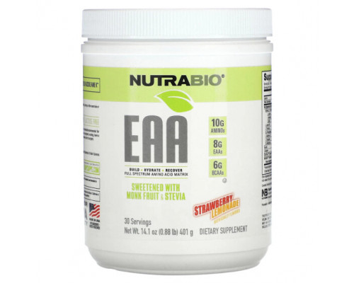 Аминокислоты NutraBio, EAA, клубничный лимонад, 401 г (0,88 фунта) Аминокислоты NutraBio, EAA, клубничный лимонад, 401 г (0,88 фунта)