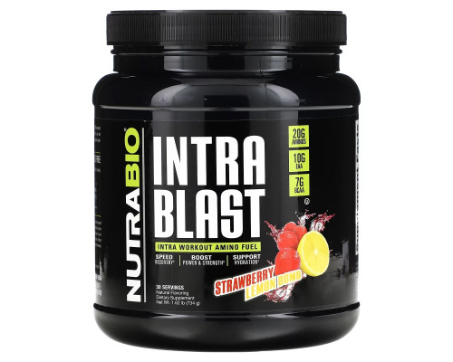 Nutrabio Labs, Intra Blast, заряд аминокислот для восстановления после тренировки, клубника с лимоном, 740 г Nutrabio Labs, Intra Blast, заряд аминокислот для восстановления после тренировки, клубника с лимоном, 740 г