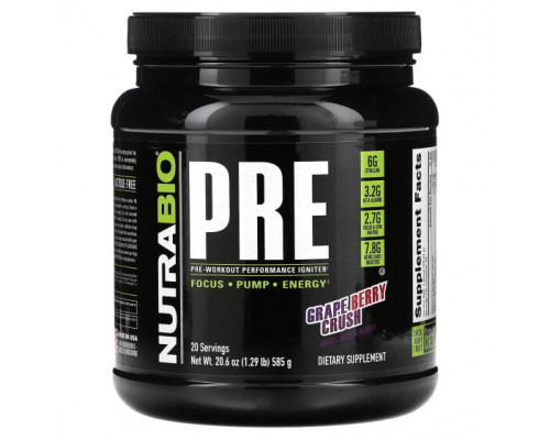 Аминокислоты NutraBio, Pre-Workout Performance Igniter, Grape Berry Crush, 585 г (1,29 фунта) Аминокислоты NutraBio, Pre-Workout Performance Igniter, Grape Berry Crush, 585 г (1,29 фунта)