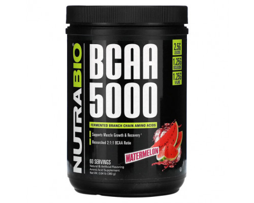 Аминокислоты NutraBio, BCAA 5000, арбуз, 380 г (0,84 фунта) Аминокислоты NutraBio, BCAA 5000, арбуз, 380 г (0,84 фунта)