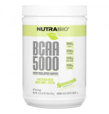 Аминокислоты NutraBio, BCAA 5000, лимонад, 418 г (0,9 фунта 14,8 унции)