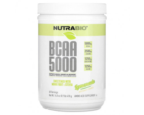 Аминокислоты NutraBio, BCAA 5000, лимонад, 418 г (0,9 фунта 14,8 унции) Аминокислоты NutraBio, BCAA 5000, лимонад, 418 г (0,9 фунта 14,8 унции)