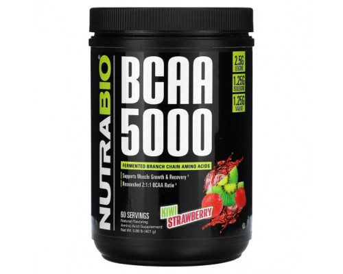 Аминокислоты NutraBio, BCAA 5000, киви и клубника, 401 г (0,88 фунта) Аминокислоты NutraBio, BCAA 5000, киви и клубника, 401 г (0,88 фунта)