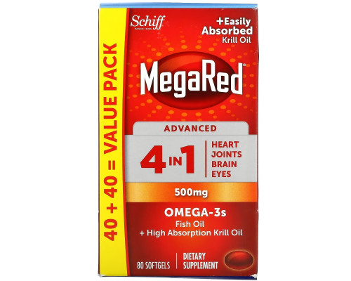 Schiff, MegaRed, Advanced 4 In 1, 500 mg, 80 Softgels Schiff, MegaRed, Advanced 4 In 1, 500 mg, 80 Softgels
