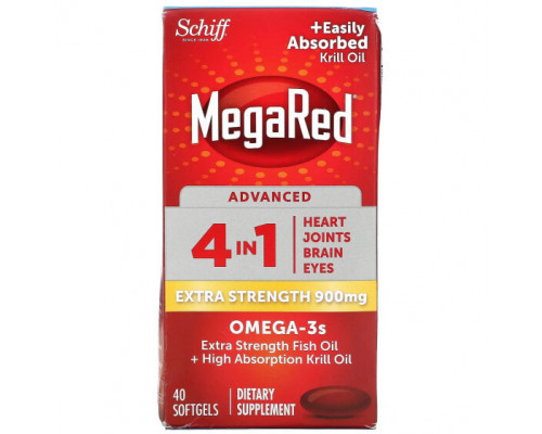 Рыбий жир и Омега 3, 6, 9 Schiff, MegaRed, улучшенные омега-3 кислоты 4 в 1, повышенная сила действия, 900 мг, 40 мягких таблеток Рыбий жир и Омега 3, 6, 9 Schiff, MegaRed, улучшенные омега-3 кислоты 4 в 1, повышенная сила действия, 900 мг, 40 мягких таблеток