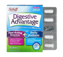 Schiff, Добавка для улучшения пищеварения Digestive Advantage, быстродействующие ферменты + ежедневный пробиотик, 40&nbsp;капсул