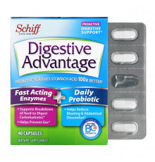 Schiff, Добавка для улучшения пищеварения Digestive Advantage, быстродействующие ферменты + ежедневный пробиотик, 40&nbsp;капсул