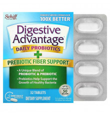 Schiff, Digestive Advantage, пребиотическая клетчатка и ежедневный пробиотик, 32 таблетки