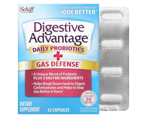 Schiff, Digestive Advantage, Daily Probiotics + Gas Defense, 32 Capsules Schiff, Digestive Advantage, Daily Probiotics + Gas Defense, 32 Capsules