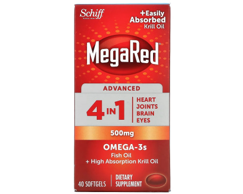 Schiff, MegaRed, Advanced 4 In 1 Omega-3s, 500 mg, 40 Softgels Schiff, MegaRed, Advanced 4 In 1 Omega-3s, 500 mg, 40 Softgels