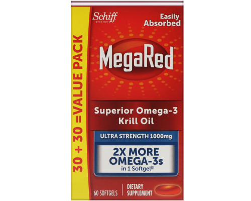 Schiff, MegaRed, Superior Omega-3 Krill Oil, 1,000 mg, 60 Softgels Schiff, MegaRed, Superior Omega-3 Krill Oil, 1,000 mg, 60 Softgels