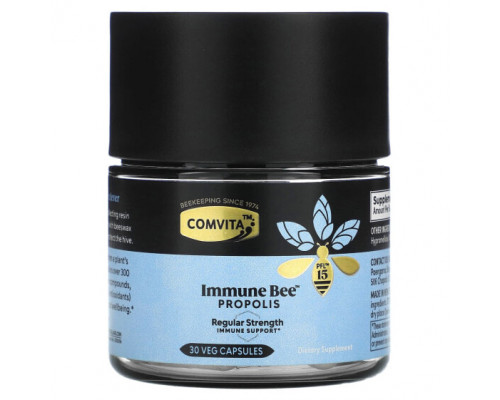 Прополис и пчелиное маточное молочко Comvita, Immune Bee Propolis, Regular Strength Immune Support, PFL15, 30 Veg Capsules Прополис и пчелиное маточное молочко Comvita, Immune Bee Propolis, Regular Strength Immune Support, PFL15, 30 Veg Capsules