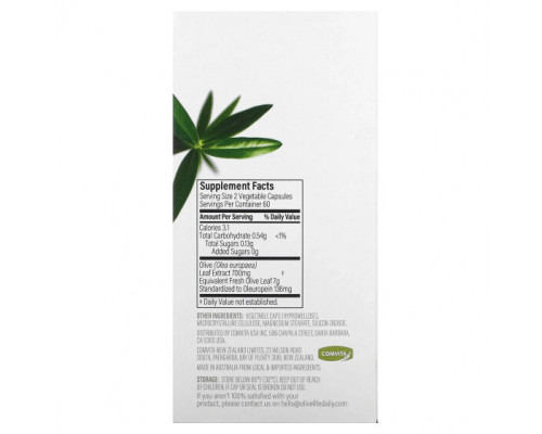 Зелень и зеленые овощи Comvita, Olive Life, экстракт листьев оливкового дерева, для здоровья сердечно-сосудистой системы, 68 мг, 120 растительных капсул Зелень и зеленые овощи Comvita, Olive Life, экстракт листьев оливкового дерева, для здоровья сердечно-сосудистой системы, 68 мг, 120 растительных капсул