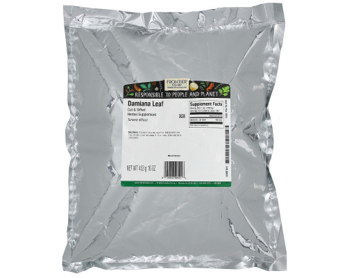Frontier Natural Products, Нарезанный и просеянный лист дамианы, 16 унций (453 г) Frontier Natural Products, Нарезанный и просеянный лист дамианы, 16 унций (453 г)