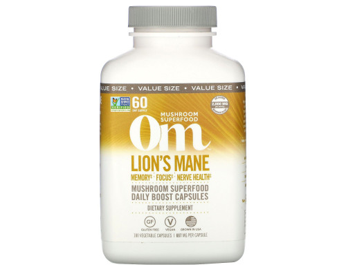 Om Mushrooms, Lion's Mane Mushroom Superfood, 180 Vegetable Capsules Om Mushrooms, Lion's Mane Mushroom Superfood, 180 Vegetable Capsules