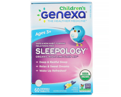 Genexa, Children's Sleepology, Organic Nighttime Sleep Aid, Ages 3+, Vanilla Lavender Flavor, 60 Chewable Tablets Genexa, Children's Sleepology, Organic Nighttime Sleep Aid, Ages 3+, Vanilla Lavender Flavor, 60 Chewable Tablets