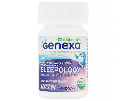 Genexa, Children's Sleepology, Organic Nighttime Sleep Aid, Ages 3+, Vanilla Lavender Flavor, 60 Chewable Tablets Genexa, Children's Sleepology, Organic Nighttime Sleep Aid, Ages 3+, Vanilla Lavender Flavor, 60 Chewable Tablets