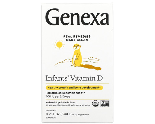 Genexa, Infant Vitamin D3, Newborn+, Organic Vanilla Flavor, 400 IU, 0.10 fl oz (3 ml) Genexa, Infant Vitamin D3, Newborn+, Organic Vanilla Flavor, 400 IU, 0.10 fl oz (3 ml)