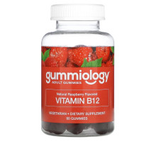 Gummiology, жевательные таблетки для взрослых с витамином В12 со вкусом малины, 90 вегетарианских жевательных таблеток