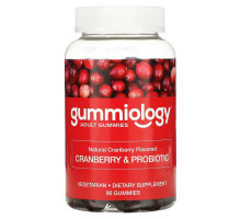 Gummiology, жевательные таблетки с клюквой и пробиотиком, со вкусом клюквы, 90 вегетарианских жевательных таблеток