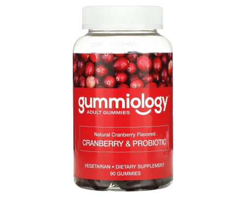 Gummiology, жевательные таблетки с клюквой и пробиотиком, со вкусом клюквы, 90 вегетарианских жевательных таблеток Gummiology, жевательные таблетки с клюквой и пробиотиком, со вкусом клюквы, 90 вегетарианских жевательных таблеток