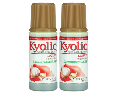 Kyolic, Выдержанный экстракт чеснока, для сердечно-сосудистой системы, жидкий, 2 бутылочки по 2 жидких унции (60 мл) Kyolic, Выдержанный экстракт чеснока, для сердечно-сосудистой системы, жидкий, 2 бутылочки по 2 жидких унции (60 мл)