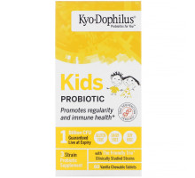 Kyolic, Детский Kyo-дофилус, жевательные таблетки с ванилью, 60 таблеток