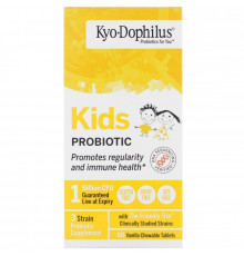 Kyolic, Детский Kyo-дофилус, жевательные таблетки с ванилью, 60 таблеток