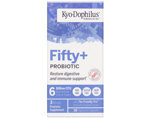 Kyolic, Kyo-Dophilus, Fifty + Probiotic, 6 Billion CFU, 30 Vegetarian Capsules Kyolic, Kyo-Dophilus, Fifty + Probiotic, 6 Billion CFU, 30 Vegetarian Capsules