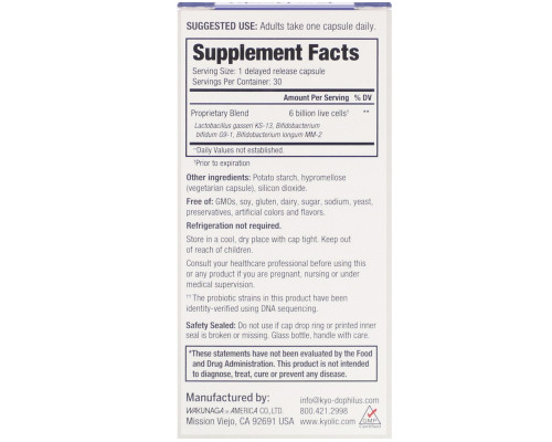 Kyolic, Kyo-Dophilus, Fifty + Probiotic, 6 Billion CFU, 30 Vegetarian Capsules Kyolic, Kyo-Dophilus, Fifty + Probiotic, 6 Billion CFU, 30 Vegetarian Capsules