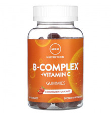 Витамины группы B MRM Nutrition, B-Complex с витамином C, жевательные мармеладки, клубника, 60 жевательных таблеток