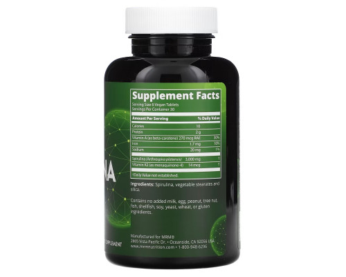 MRM Nutrition, Spirulina, 180 Vegan Tablets MRM Nutrition, Spirulina, 180 Vegan Tablets