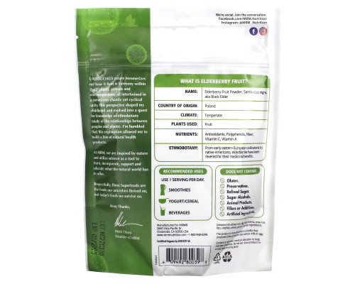 MRM Nutrition, Organic Elderberry Fruit Powder, 4 oz (113 g) MRM Nutrition, Organic Elderberry Fruit Powder, 4 oz (113 g)