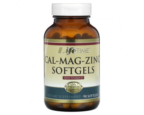 Кальций LifeTime Vitamins, Cal-Mag-Zinc с витамином D, 90 мягких таблеток Кальций LifeTime Vitamins, Cal-Mag-Zinc с витамином D, 90 мягких таблеток