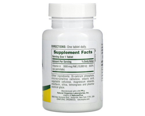 Nature's Plus, Витамин А, 10000 МЕ, 90 таблеток Nature's Plus, Витамин А, 10000 МЕ, 90 таблеток