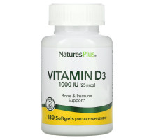 Nature's Plus, Витамин D3, 1000 МЕ, 180 гелевых капсул