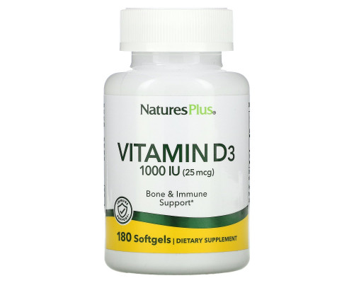 Nature's Plus, Витамин D3, 1000 МЕ, 180 гелевых капсул Nature's Plus, Витамин D3, 1000 МЕ, 180 гелевых капсул