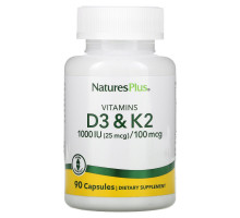 Nature's Plus, Витамин D3 / Витамин K2, 1000 МЕ / 100 мкг, 90 растительных капсул